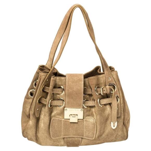 Vintage Jimmy Choo Brushed Gold Suede Ramona Tote Bag 2010 - Picture 3 of 16